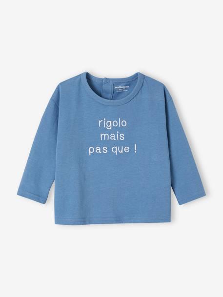 T-shirt message brodé personnalisable bébé en coton biologique bleu+écru 1 - vertbaudet enfant 