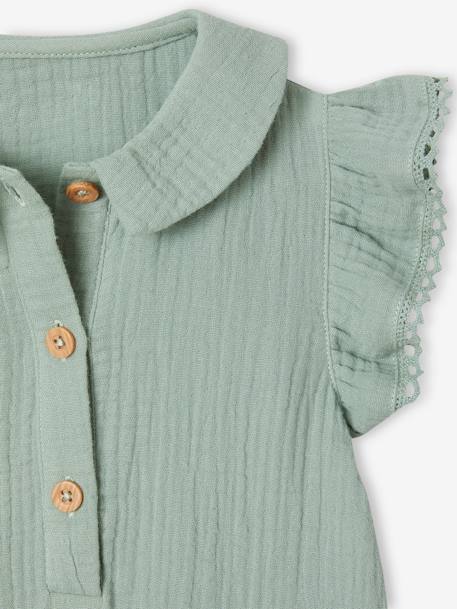 Combinaison bébé fille en gaze de coton manches courtes à volants caramel+vert sauge 8 - vertbaudet enfant 