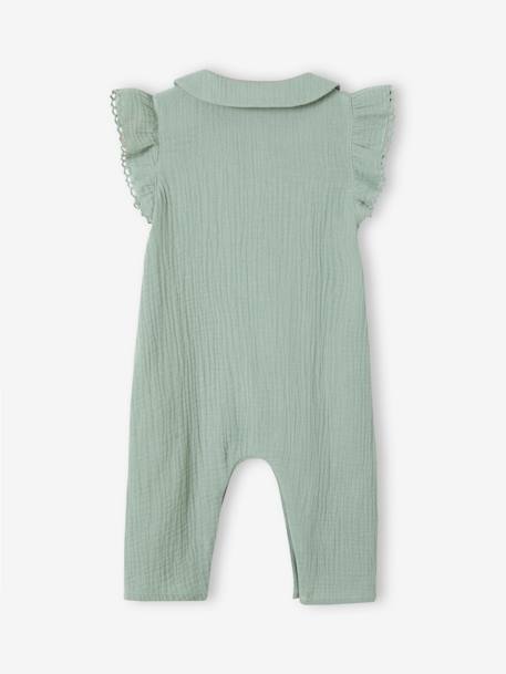 Combinaison bébé fille en gaze de coton manches courtes à volants caramel+vert sauge 7 - vertbaudet enfant 