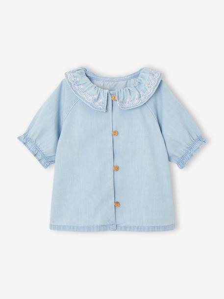 Blouse en denim light bébé col bordé denim bleached 1 - vertbaudet enfant 