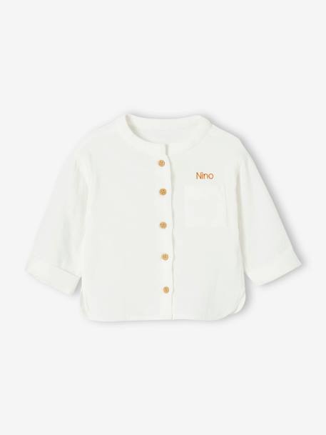 Chemise bébé col mao en gaze de coton personnalisable bleu électrique+écru+vert foncé 9 - vertbaudet enfant 