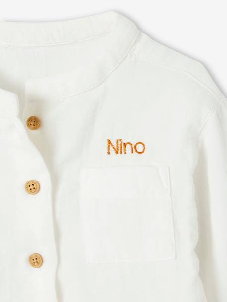 Chemise bébé col mao en gaze de coton personnalisable bleu électrique+écru+vert foncé 8 - vertbaudet enfant 