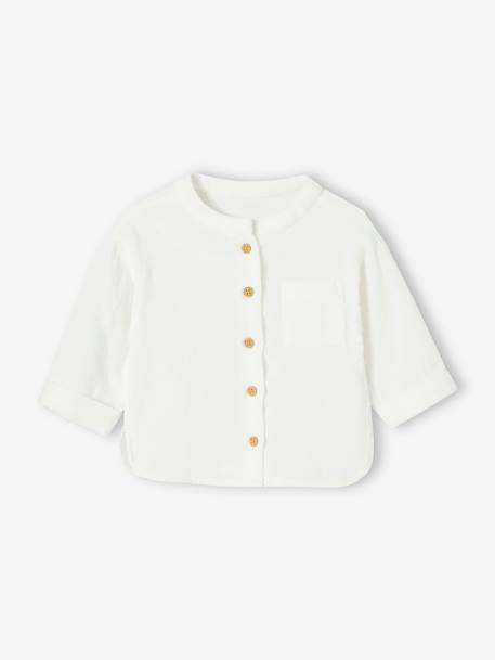 Chemise bébé col mao en gaze de coton personnalisable bleu électrique+écru+vert foncé 6 - vertbaudet enfant 