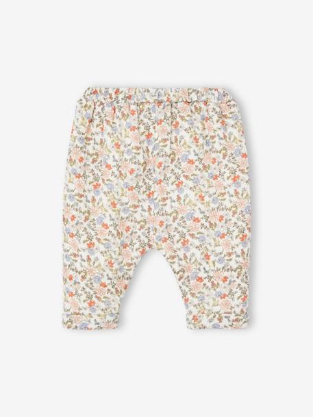 Pantalon coupe sarouel en gaze de coton blanc+blanc imprimé+Bleu+cappuccino+écru+tilleul 6 - vertbaudet enfant 