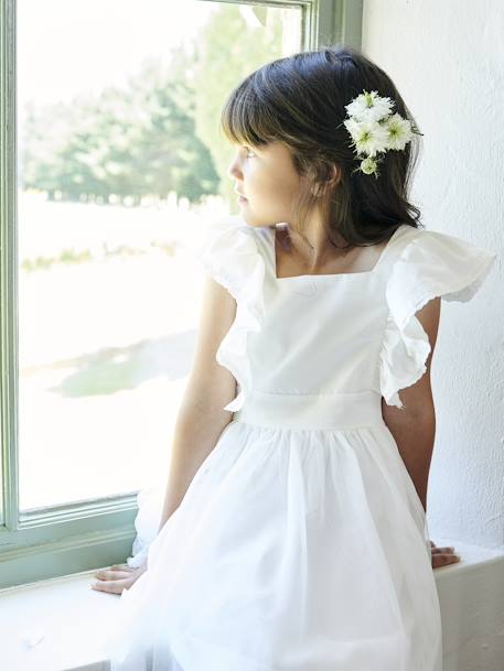 Robe cérémonie fille satin de coton à volants blanc+écru+rose pâle+vert sauge 11 - vertbaudet enfant 