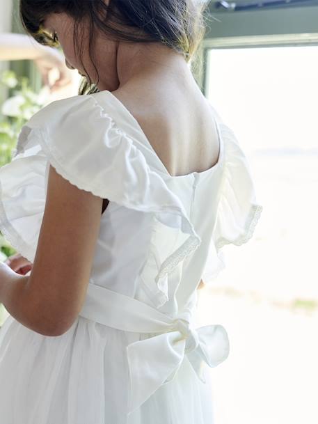 Robe cérémonie fille satin de coton à volants blanc+écru+rose pâle+vert sauge 12 - vertbaudet enfant 