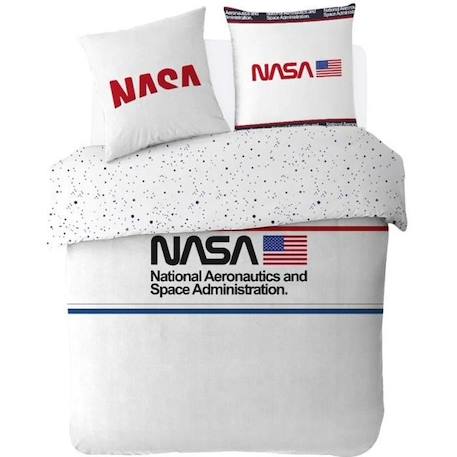 NASA - Housse de couette 2 personnes 200x200 cm 100% coton + taies d'oreiller 63x63 cm - blanc BLANC 1 - vertbaudet enfant 