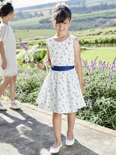 Robe de cérémonie motifs fleurs fille bleu imprimé+écru+rose imprimé 1 - vertbaudet enfant 