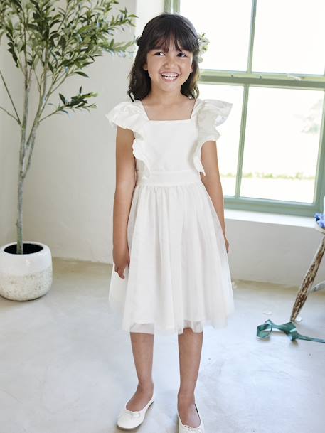 Robe de cérémonie à volants fille en gaze de coton et tulle  - vertbaudet enfant