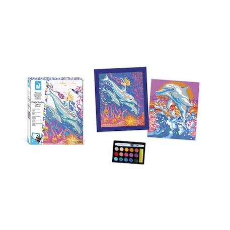 Kit créatif enfant - JANOD - Peinture par Numéro Dauphins - Les Ateliers du Calme - 15 peintures aquarelles BLEU 4 - vertbaudet enfant 
