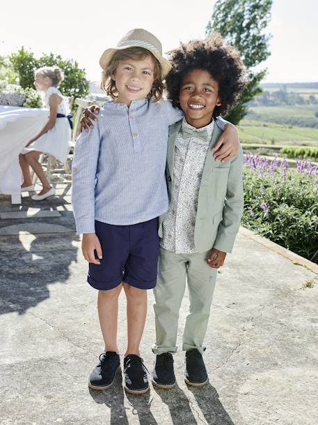 Ensemble céremonie chemise col Mao et short garçon rayé bleu 6 - vertbaudet enfant 