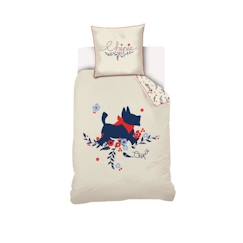 Linge de maison et décoration-CHIPIE - Parure de lit Enfant Fille 100% Coton - 140X200 cm + coussin 65X65 cm - Ecrue