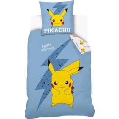 Linge de maison et décoration-Pokemon - Parure De Lit Pikachu Réversible Enfant - Housse De Couette 140x200 cm + Taie d'oreiller 63x63 cm - Bleu - 100% Coton