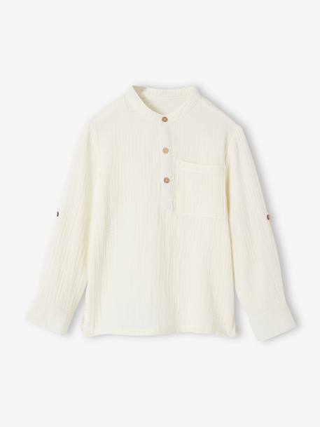 Chemise en gaze de coton personnalisable garçon manches retroussables Bleu moyen+bleu pétrole+écru+vert+vert d'eau 16 - vertbaudet enfant 