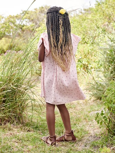 Robe fille en gaze de coton imprimée beige+beige imprimé+rose+rose pâle+vanille 12 - vertbaudet enfant 