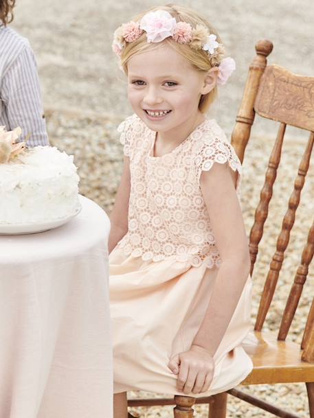 Robe cérémonie fille effet 2 en 1 haut en macramé ivoire+rose nude 11 - vertbaudet enfant 
