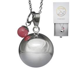 Vêtements de grossesse-Bola de grossesse argent lisse pierre naturelle avec chaîne - Lithothérapie Quartz Rose - plaquée argent - coffret cadeau