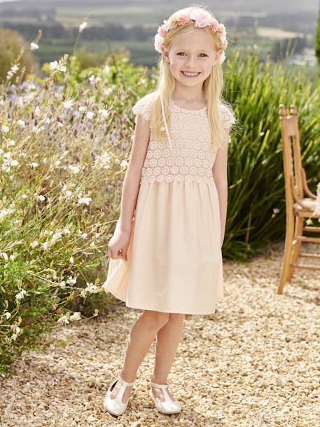 Robe cérémonie fille effet 2 en 1 haut en macramé ivoire+rose nude 9 - vertbaudet enfant 