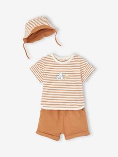 -Ensemble 3 pièces naissance : tee-shirt, short et chapeau assorti