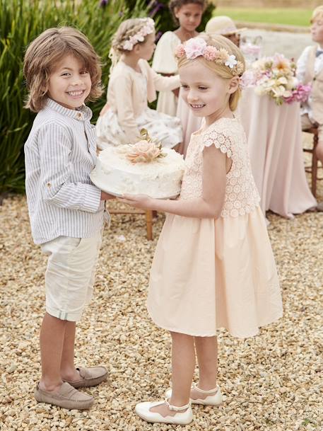 Robe cérémonie fille effet 2 en 1 haut en macramé ivoire+rose nude 10 - vertbaudet enfant 