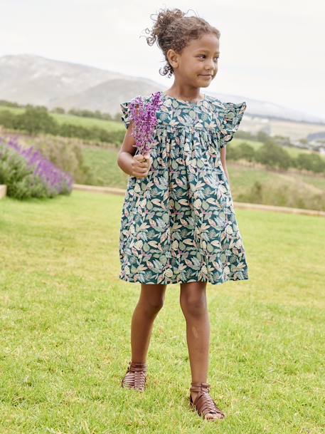 Robe fille imprimée fille manches à volants blanc imprimé+rose pâle+vert émeraude+vert sapin 14 - vertbaudet enfant 