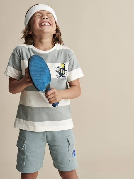 Tee-shirt sport mascotte à large rayures garçon vert d'eau 4 - vertbaudet enfant 