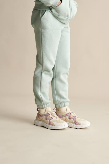 Pantalon jogging en molleton fille ceinture paperbag beige chiné+marine+vert d'eau 8 - vertbaudet enfant 