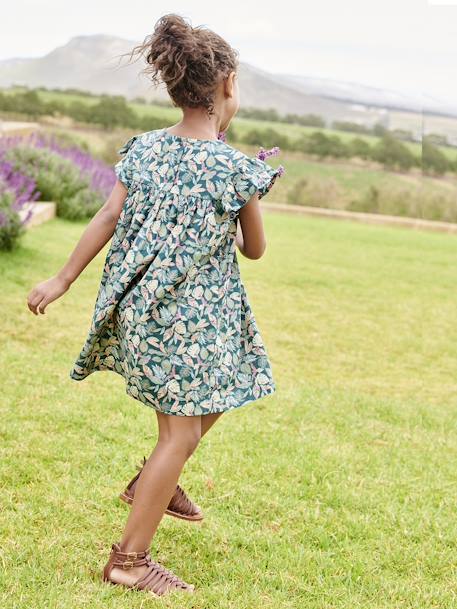 Robe fille imprimée fille manches à volants blanc imprimé+rose pâle+vert émeraude+vert sapin 19 - vertbaudet enfant 