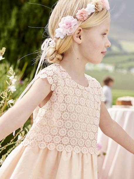 Robe cérémonie fille effet 2 en 1 haut en macramé ivoire+rose nude 16 - vertbaudet enfant 