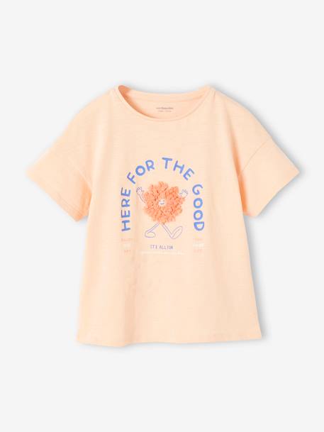 T-shirt fille animation relief et détails irisés fille abricot+bleu ciel+encre+rayé marine+vert amande 1 - vertbaudet enfant 