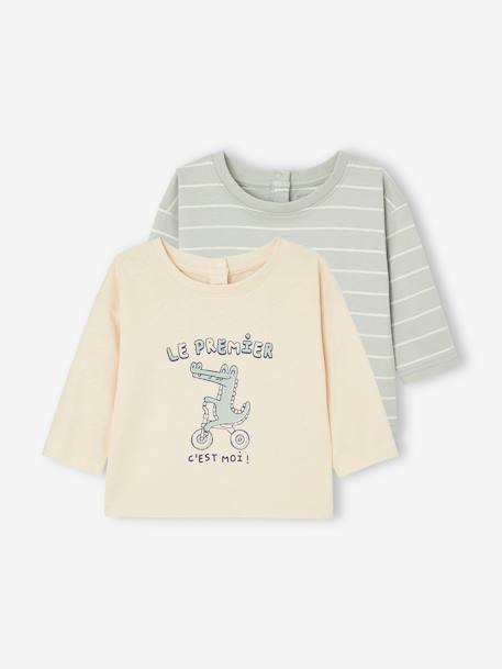 Lot de 2 T-shirts basics bébé rayé vert 1 - vertbaudet enfant 