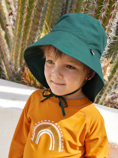 Chapeau de soleil protège nuque anti-UV LÄSSIG écru+rose poudré+vert 9 - vertbaudet enfant 