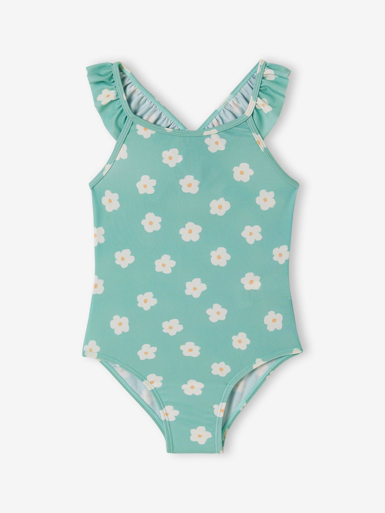 Maillot De Bain Une Pièce Enfant Fleuri Avec Volants - Polyamide/élasthanne - Pour Plage, Piscine - 13