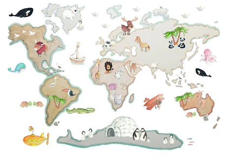Sticker mural décoratif  'World Map XL Animals' MULTICOLORE 2 - vertbaudet enfant 