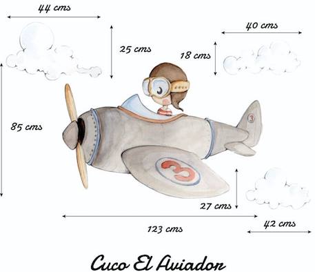 Sticker mural décoratif  'Cuco l'aviateur' MULTICOLORE 3 - vertbaudet enfant 