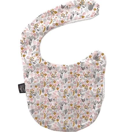 Bavoir nourrisson en coton style liberty fleuri rose clair, 0 à 12 mois, doublé éponge, fermeture pression, lavable à 40°. ROSE 6 - vertbaudet enfant 