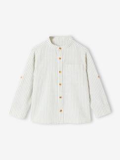 Chemise col Mao rayée en coton/lin garçon manches retroussables  - vertbaudet enfant