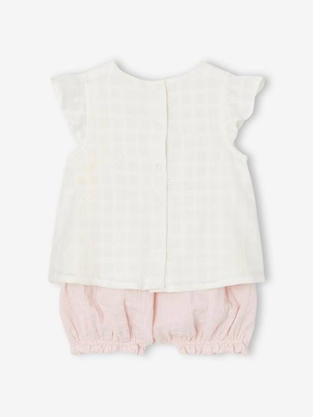 Ensemble robe brodée et bloomer en gaze de coton naissance rose 4 - vertbaudet enfant 