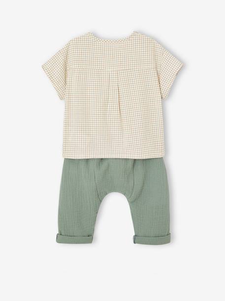 Ensemble t-shirt et pantalon en gaze de coton naissance vert de gris 5 - vertbaudet enfant 