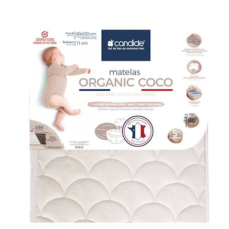 Matelas Bébé 60x120x11cm Organic Coco - Sans Traitement - Ferme - Tissu Coton Bio - Fabriqué En France - Garantie 5 Ans BEIGE 1 - vertbaudet enfant 