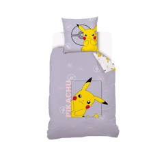 -Housse De Couette Pikachu Pokémon 140x200 cm + 1 Taie d'oreiller 63x63 cm - 100% Coton - Mauve