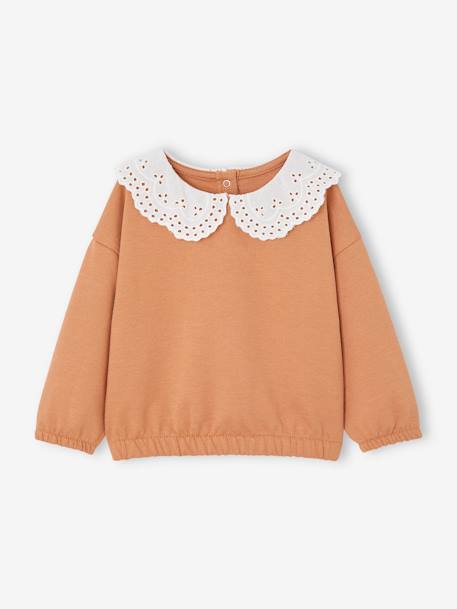 Sweat col brodé bébé personnalisable caramel+vert sauge 1 - vertbaudet enfant 