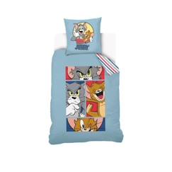 Linge de maison et décoration-WARNER - Housse de couette Tom and Jerry 140x200 cm + taie d'oreiller 63x63 cm - Bleu - 100% Coton