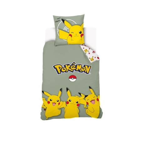 Housse De Couette Pikachu Pokémon 140x200 cm + 1 Taie d'oreiller 63x63 cm - 100% Coton - Vert Sauge VERT 1 - vertbaudet enfant 