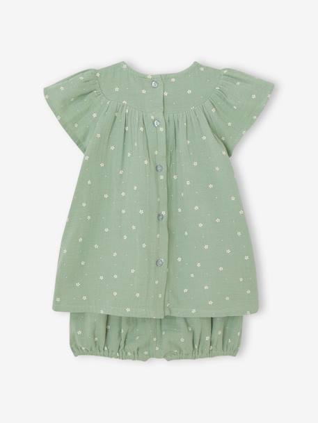 Ensemble en gaze de coton : robe + bloomer + bandeau bébé vert sauge 5 - vertbaudet enfant 