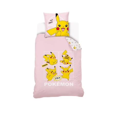 Housse De Couette Pikachu Pokémon 140x200 cm + 1 Taie d'oreiller 63x63 cm - 100% Coton - Rose Pale ROSE 1 - vertbaudet enfant 