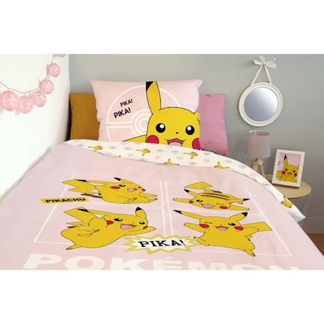 Housse De Couette Pikachu Pokémon 140x200 cm + 1 Taie d'oreiller 63x63 cm - 100% Coton - Rose Pale ROSE 4 - vertbaudet enfant 
