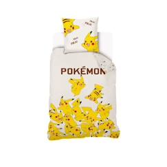 -Housse De Couette Pikachu Pokémon 140x200 cm + 1 Taie d'oreiller 63x63 cm - 100% Coton - Ecru