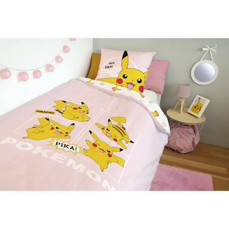 Housse De Couette Pikachu Pokémon 140x200 cm + 1 Taie d'oreiller 63x63 cm - 100% Coton - Rose Pale ROSE 2 - vertbaudet enfant 