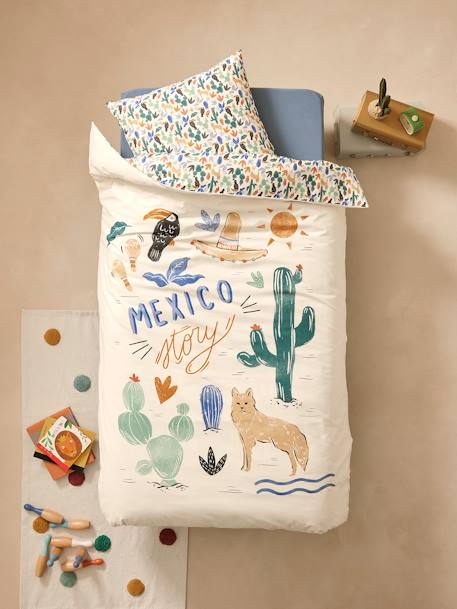 Pack housse de couette + taie d'oreiller MEXICO STORY, avec coton recyclé multicolore 1 - vertbaudet enfant 